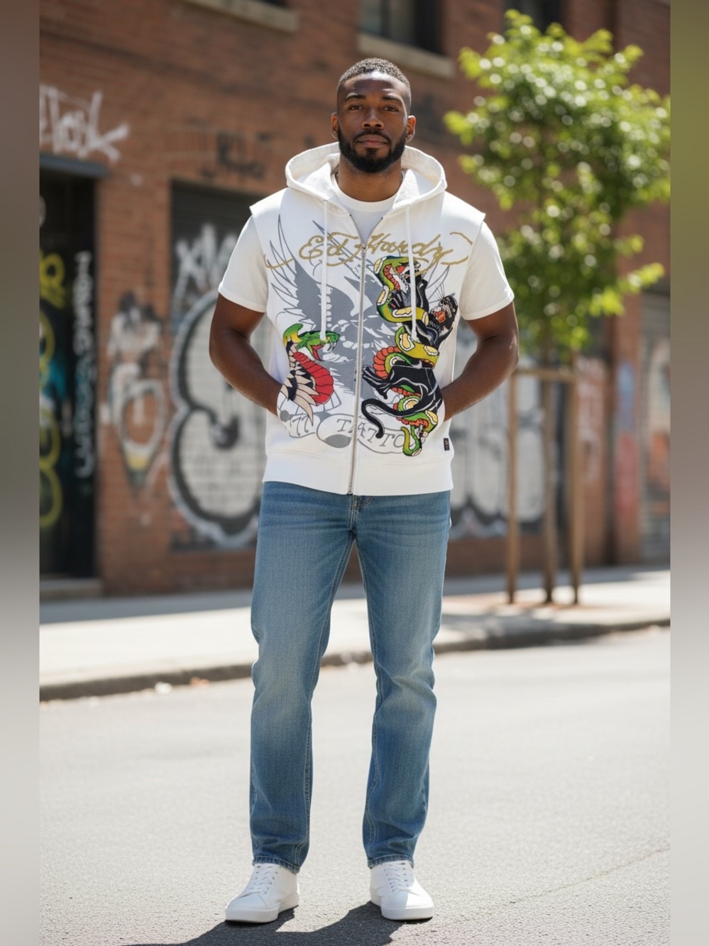 Ed Hardy Panther Snake
Graphic Sleeveless Zip-Up
Hoodie